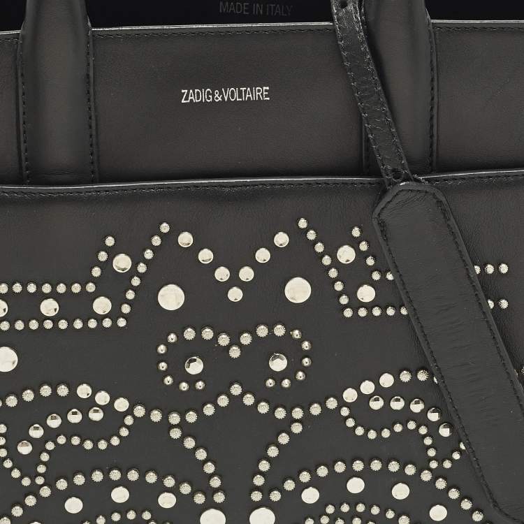 Pre Owned Zadig & Voltaire Candide Embellished Medium Black Leather Tote