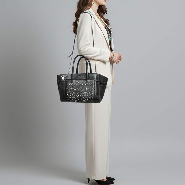 Pre Owned Zadig & Voltaire Candide Embellished Medium Black Leather Tote