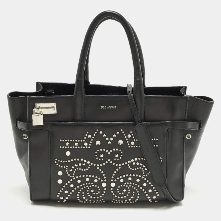 Pre Owned Zadig & Voltaire Candide Embellished Medium Black Leather Tote