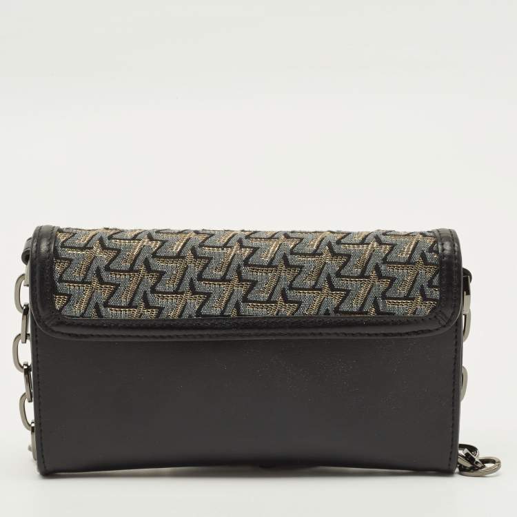 Pre Owned Zadig & Voltaire Le City Black Printed Fabric and Leather Wallet On Chain