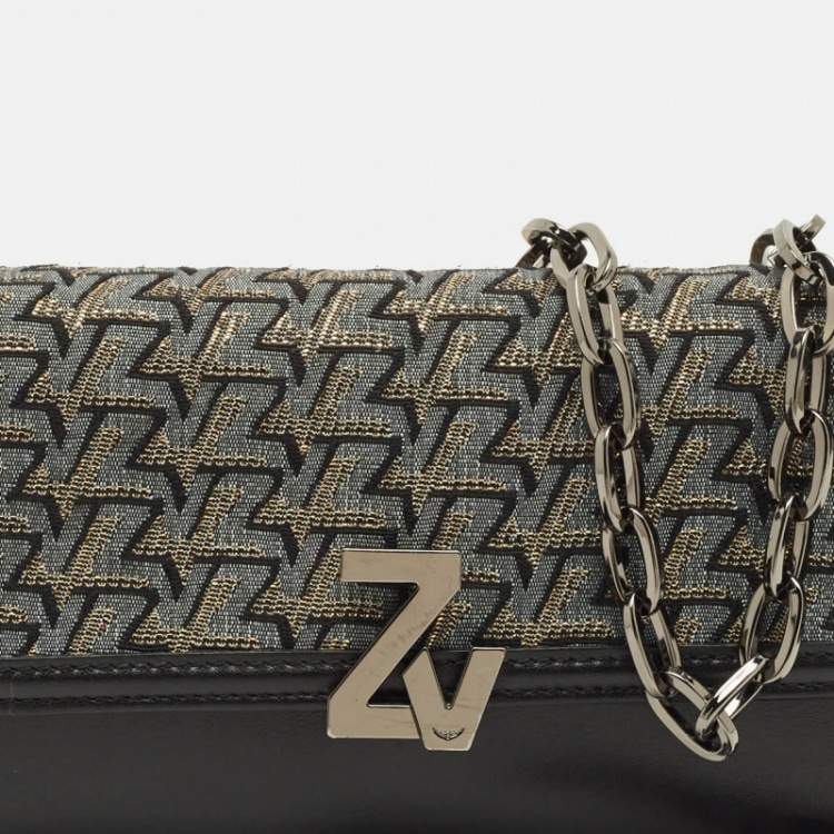 Pre Owned Zadig & Voltaire Le City Black Printed Fabric and Leather Wallet On Chain