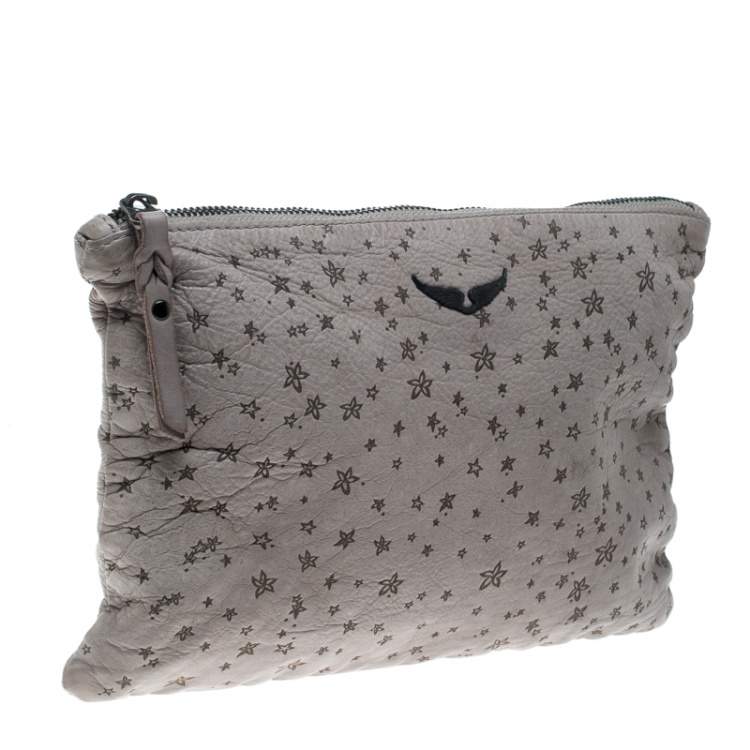 Pre Owned Zadig and Voltaire Grey Printed Leather Clutch