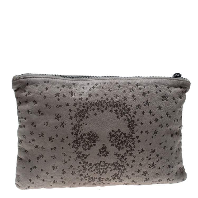 Pre Owned Zadig and Voltaire Grey Printed Leather Clutch