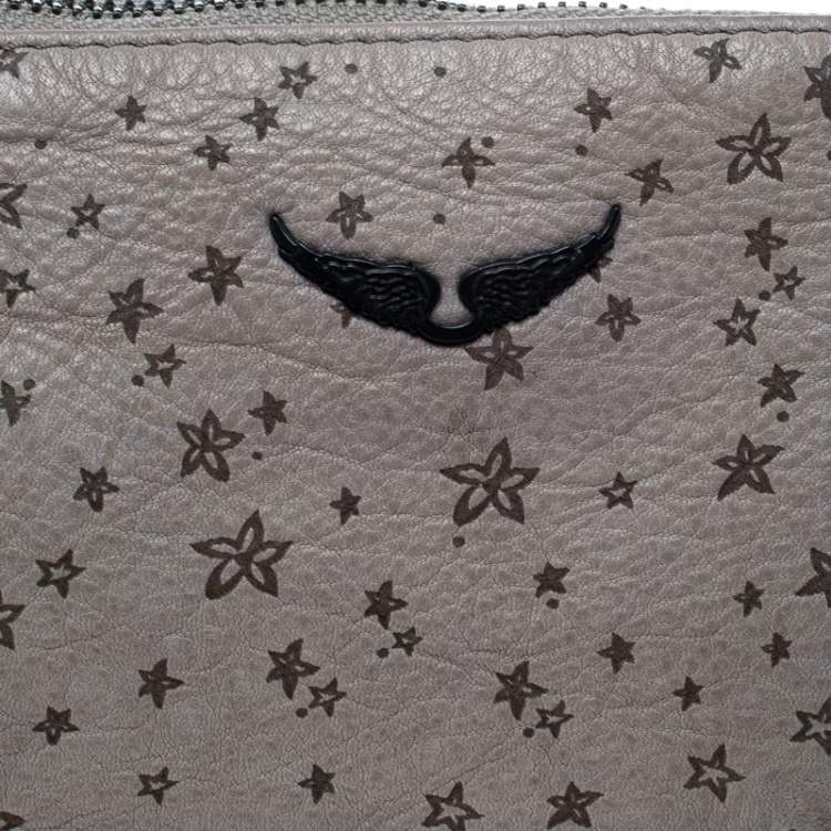 Pre Owned Zadig and Voltaire Grey Printed Leather Clutch