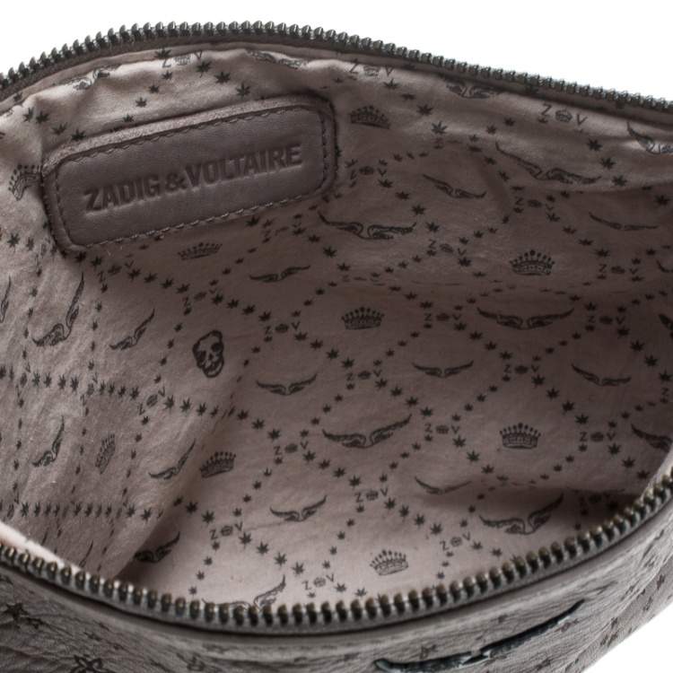 Pre Owned Zadig and Voltaire Grey Printed Leather Clutch