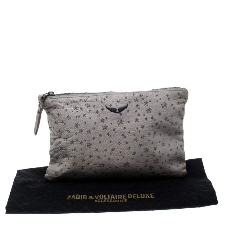 Pre Owned Zadig and Voltaire Grey Printed Leather Clutch