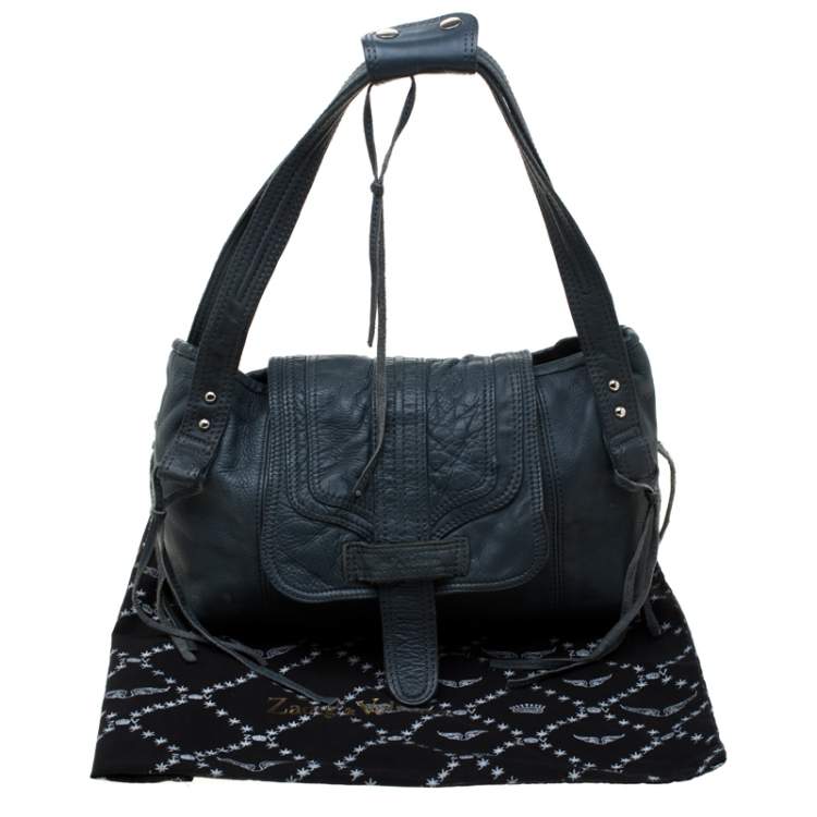 Pre Owned Zadig & Voltaire Blue Leather Baguette Hippy Lave Hobo 