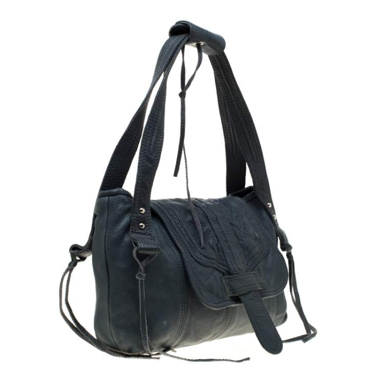 Pre Owned Zadig & Voltaire Blue Leather Baguette Hippy Lave Hobo 