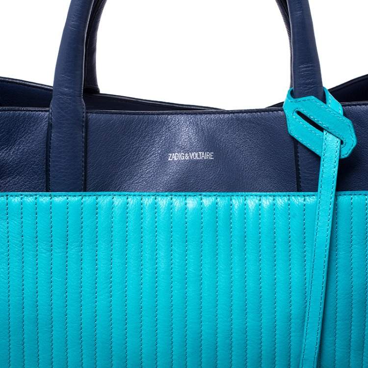 Pre Owned Zadig and Voltaire Blue/Green Leather Large Candide Tote