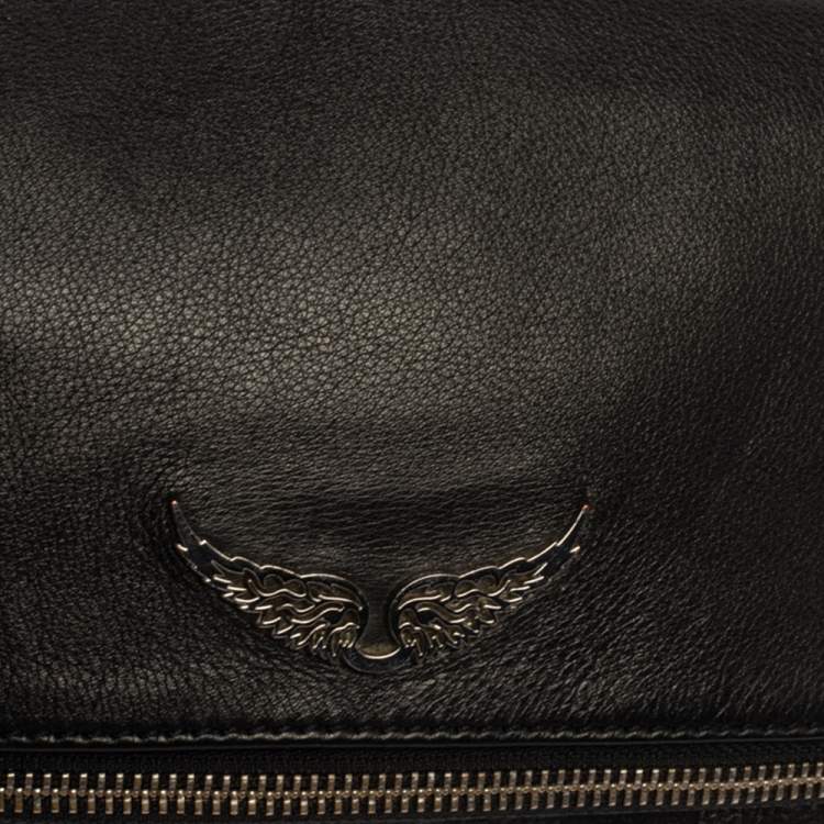 Pre Owned Zadig & Voltaire Black Leather Rock Foldover Crossbody Bag