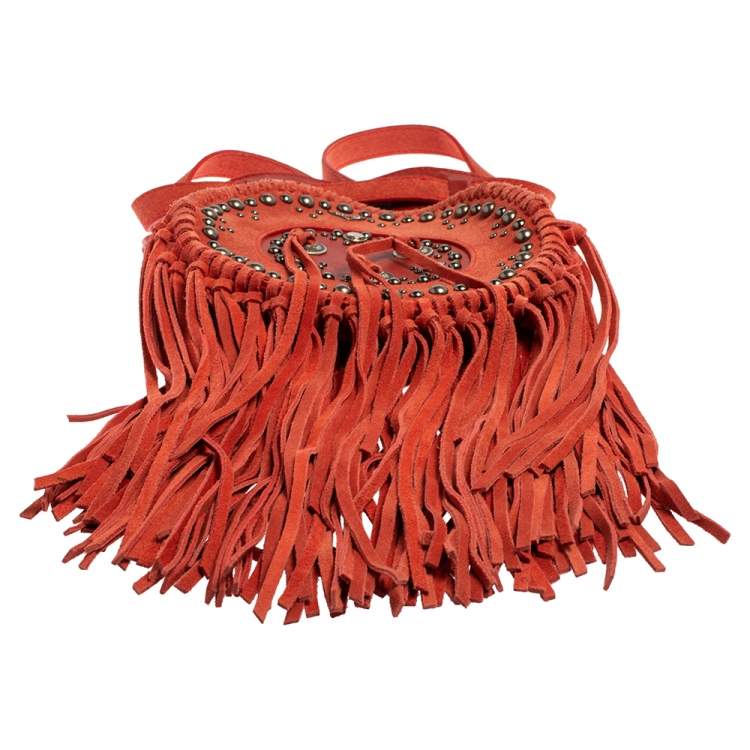 Pre Owned Zadig & Voltaire Camine Red Suede Bamboo Hippie Crossbody Bag 