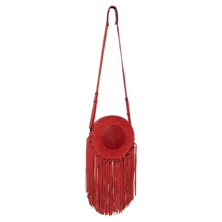 Pre Owned Zadig & Voltaire Camine Red Suede Bamboo Hippie Crossbody Bag 