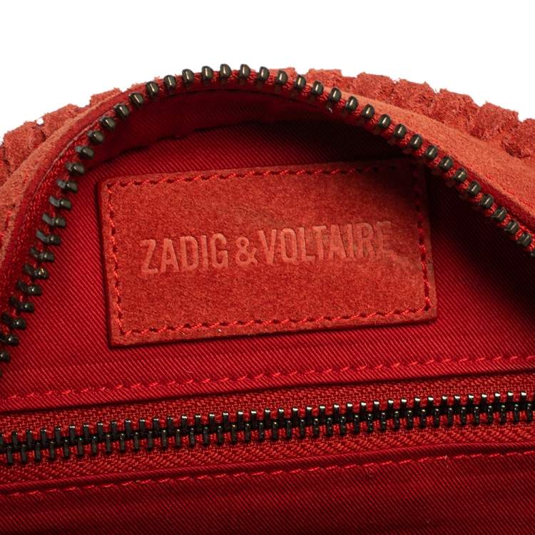 Pre Owned Zadig & Voltaire Camine Red Suede Bamboo Hippie Crossbody Bag 