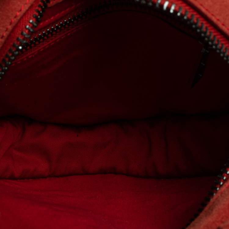 Pre Owned Zadig & Voltaire Camine Red Suede Bamboo Hippie Crossbody Bag 