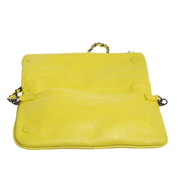 Pre Owned Zadig & Voltaire Yellow Leather Rock Foldover Crossbody Bag