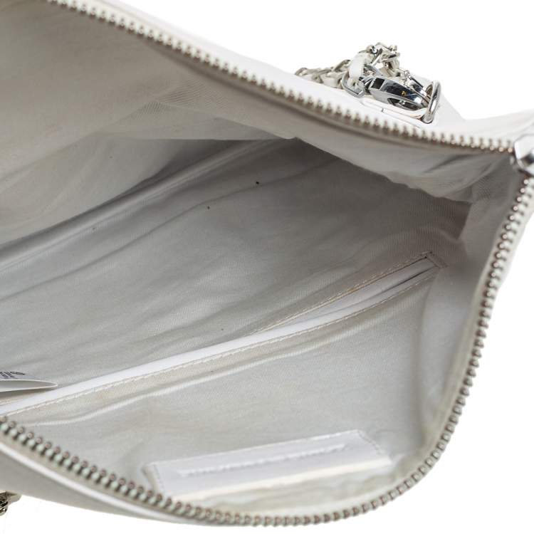 Pre Owned Zadig and Voltaire White Leather Rocky Foldover Shoulder Bag