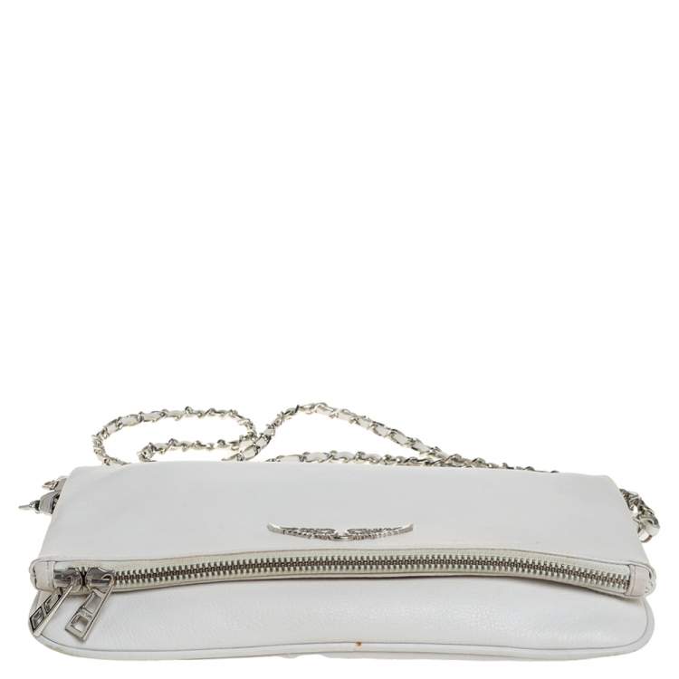 Pre Owned Zadig and Voltaire White Leather Rocky Foldover Shoulder Bag