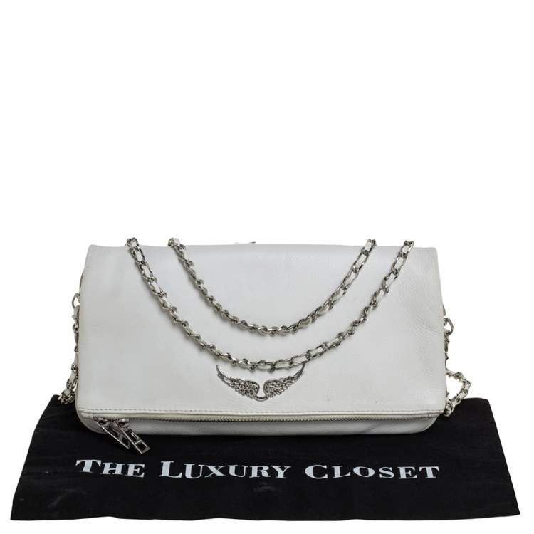 Pre Owned Zadig and Voltaire White Leather Rocky Foldover Shoulder Bag