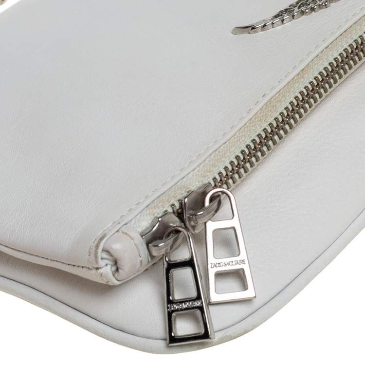 Pre Owned Zadig and Voltaire White Leather Rocky Foldover Shoulder Bag