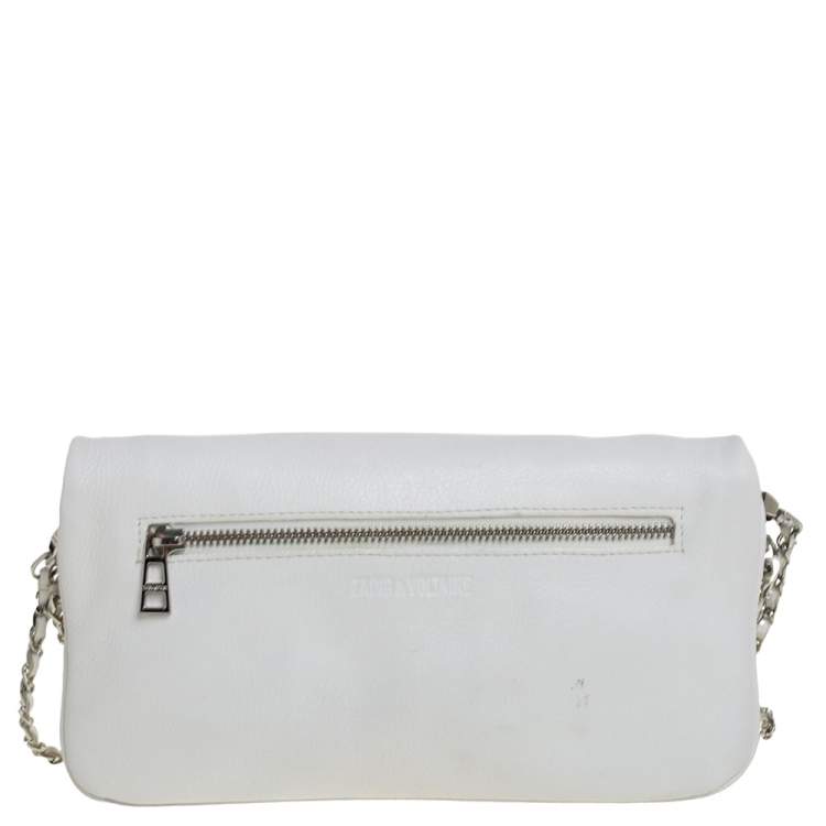 Pre Owned Zadig and Voltaire White Leather Rocky Foldover Shoulder Bag
