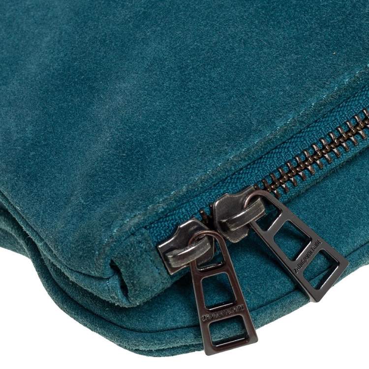 Pre Owned Zadig and Voltaire Teal Blue Suede Rocky Foldover Shoulder Bag