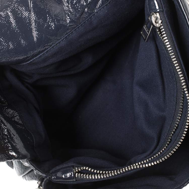 Pre Owned Zadig & Voltaire Navy Blue Crackled Patent Leather Rock Shoulder Bag