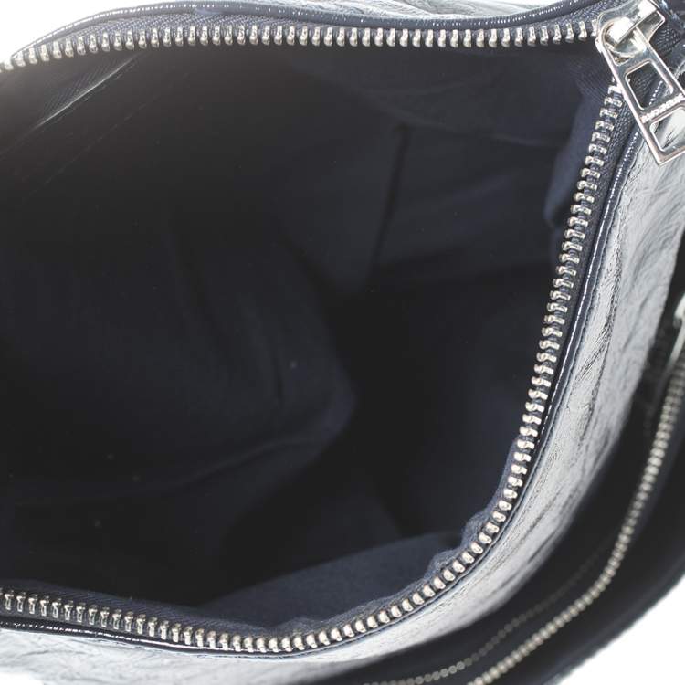 Pre Owned Zadig & Voltaire Navy Blue Crackled Patent Leather Rock Shoulder Bag