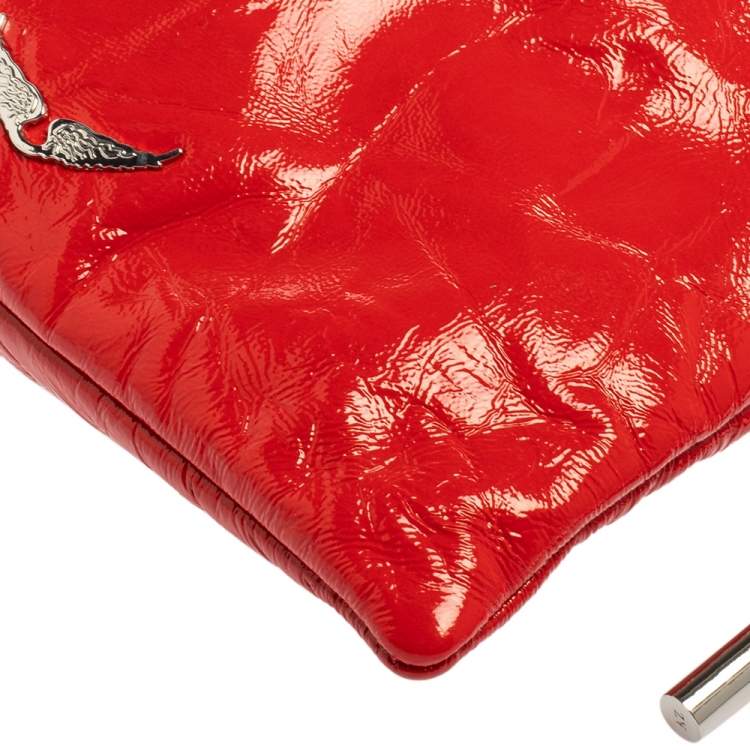Pre Owned Zadig and Voltaire Red Patent Leather Ring Handle Clutch 