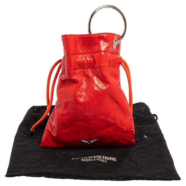 Pre Owned Zadig and Voltaire Red Patent Leather Ring Handle Clutch 