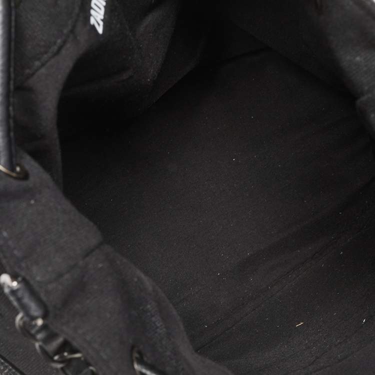 Pre Owned Zadig and Voltaire Black Canvas And Embossed Leather Bucket Bag