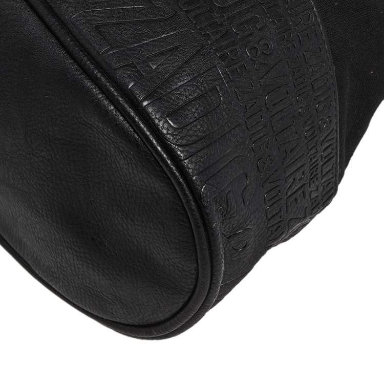 Pre Owned Zadig and Voltaire Black Canvas And Embossed Leather Bucket Bag