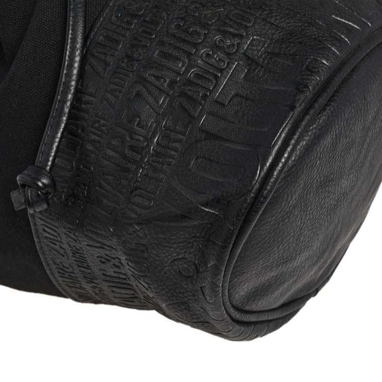 Pre Owned Zadig and Voltaire Black Canvas And Embossed Leather Bucket Bag