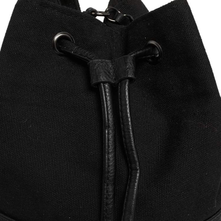 Pre Owned Zadig and Voltaire Black Canvas And Embossed Leather Bucket Bag