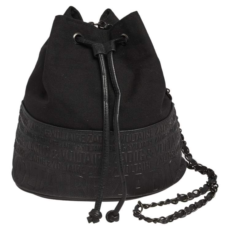 Zadig and Voltaire Black Canvas And Embossed Leather Bucket Bag Zadig ...