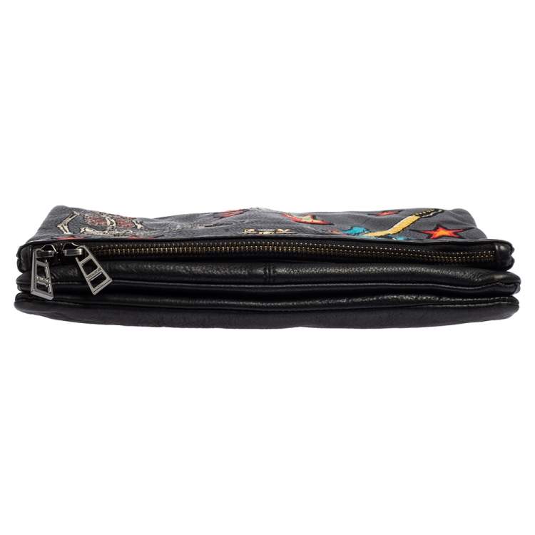 Pre Owned Zadig and Voltaire Black Leather Skeleton And Guitar Crossbody Bag