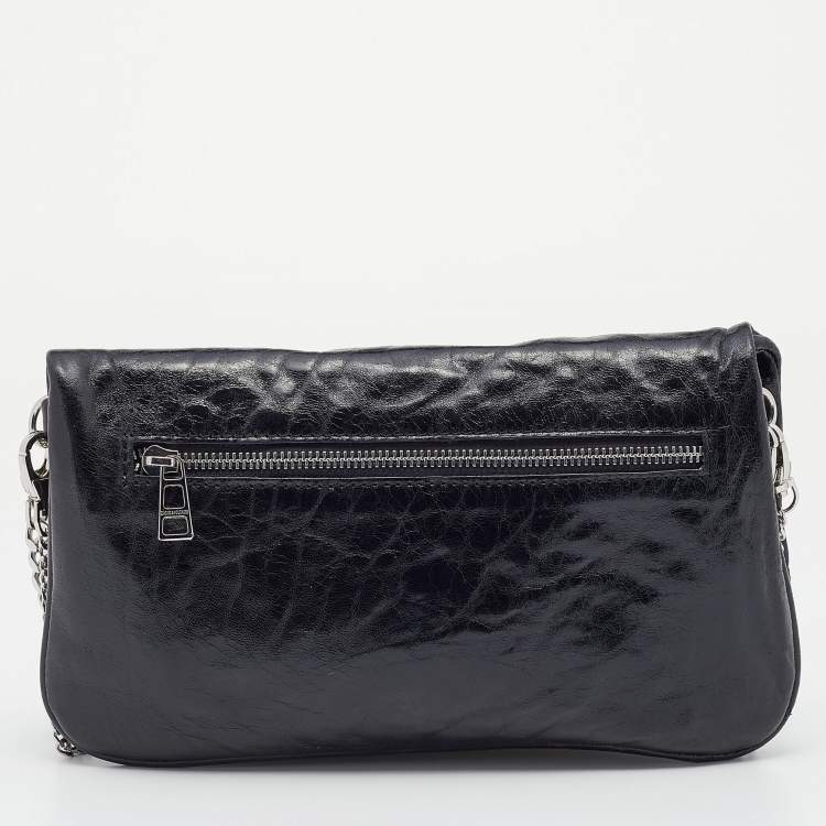 Pre Owned Zadig and Voltaire Black Glazed Leather Rock Chain Clutch