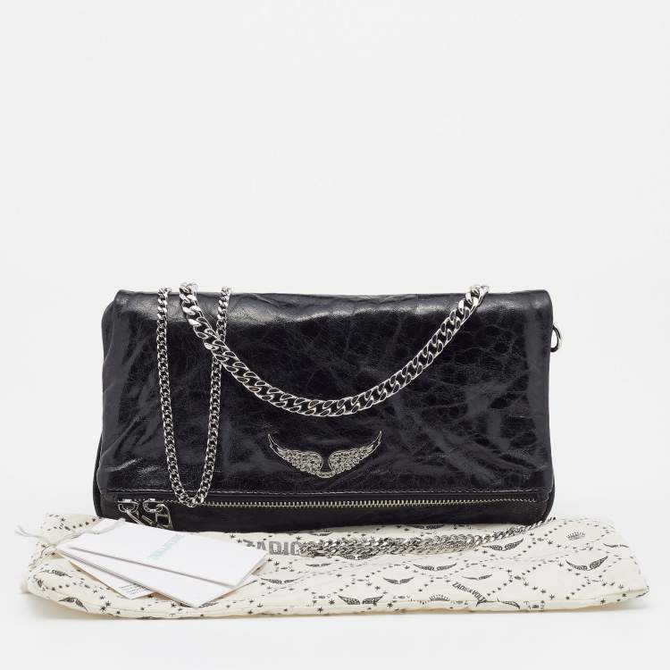 Pre Owned Zadig and Voltaire Black Glazed Leather Rock Chain Clutch