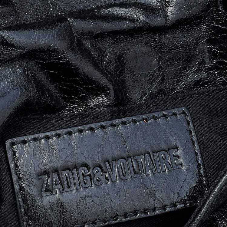 Pre Owned Zadig and Voltaire Black Glazed Leather Rock Chain Clutch