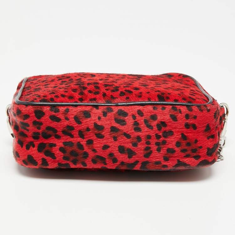 Pre Owned Zadig & Voltaire Red/Black Calf Hair and Leather Leopard Print Camera Bag