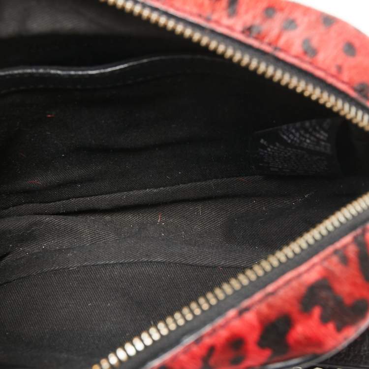 Pre Owned Zadig & Voltaire Red/Black Calf Hair and Leather Leopard Print Camera Bag
