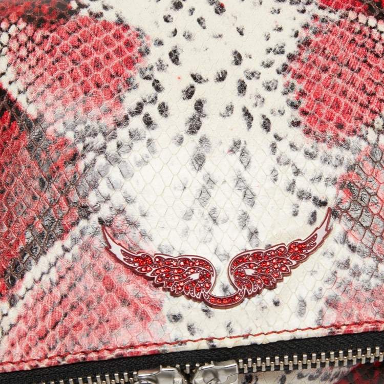 Pre Owned Zadig & Voltaire Red Python Embossed Leather Rock Foldover Clutch Bag