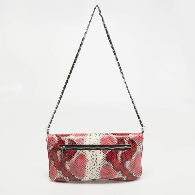Pre Owned Zadig & Voltaire Red Python Embossed Leather Rock Foldover Clutch Bag