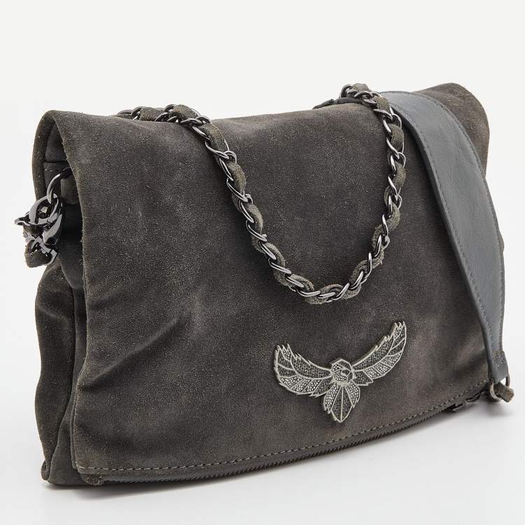 Pre Owned Zadig & Voltaire Grey Suede  Rock Crossbody Bag 