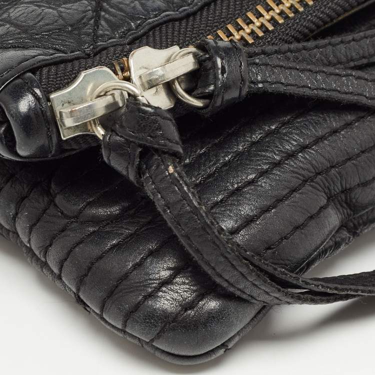 Pre Owned Zadig & Voltaire Black Quilted Leather Rocky Foldover Shoulder Bag