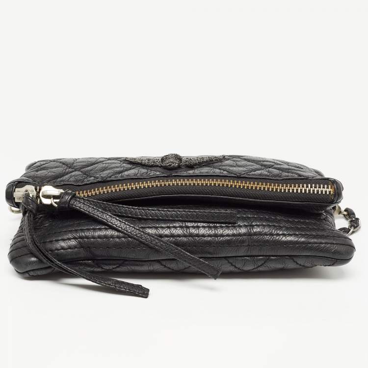 Pre Owned Zadig & Voltaire Black Quilted Leather Rocky Foldover Shoulder Bag