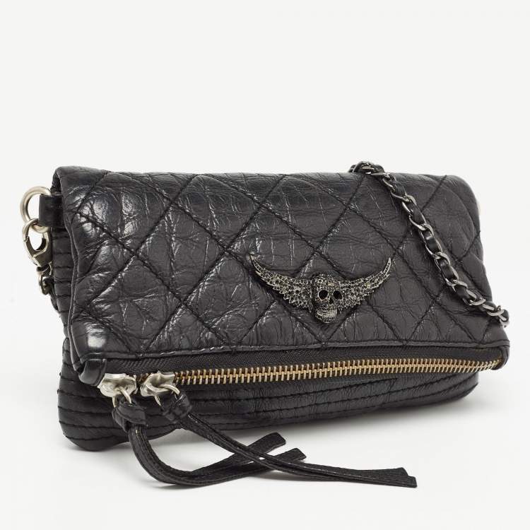 Pre Owned Zadig & Voltaire Black Quilted Leather Rocky Foldover Shoulder Bag