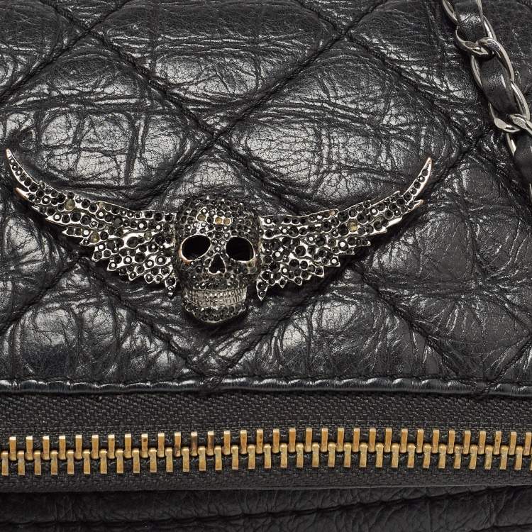 Pre Owned Zadig & Voltaire Black Quilted Leather Rocky Foldover Shoulder Bag
