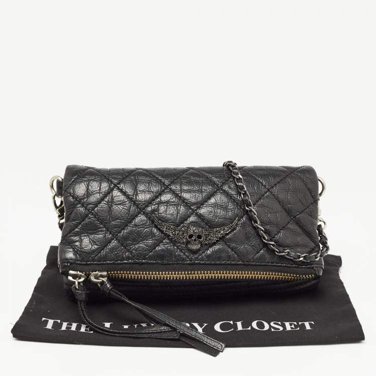 Pre Owned Zadig & Voltaire Black Quilted Leather Rocky Foldover Shoulder Bag