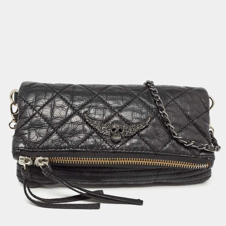 Pre Owned Zadig & Voltaire Black Quilted Leather Rocky Foldover Shoulder Bag