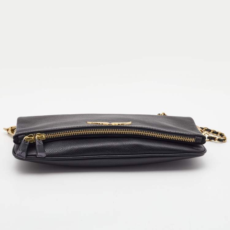 Pre Owned Zadig & Voltaire Black Leather Rock Foldover Crossbody Bag